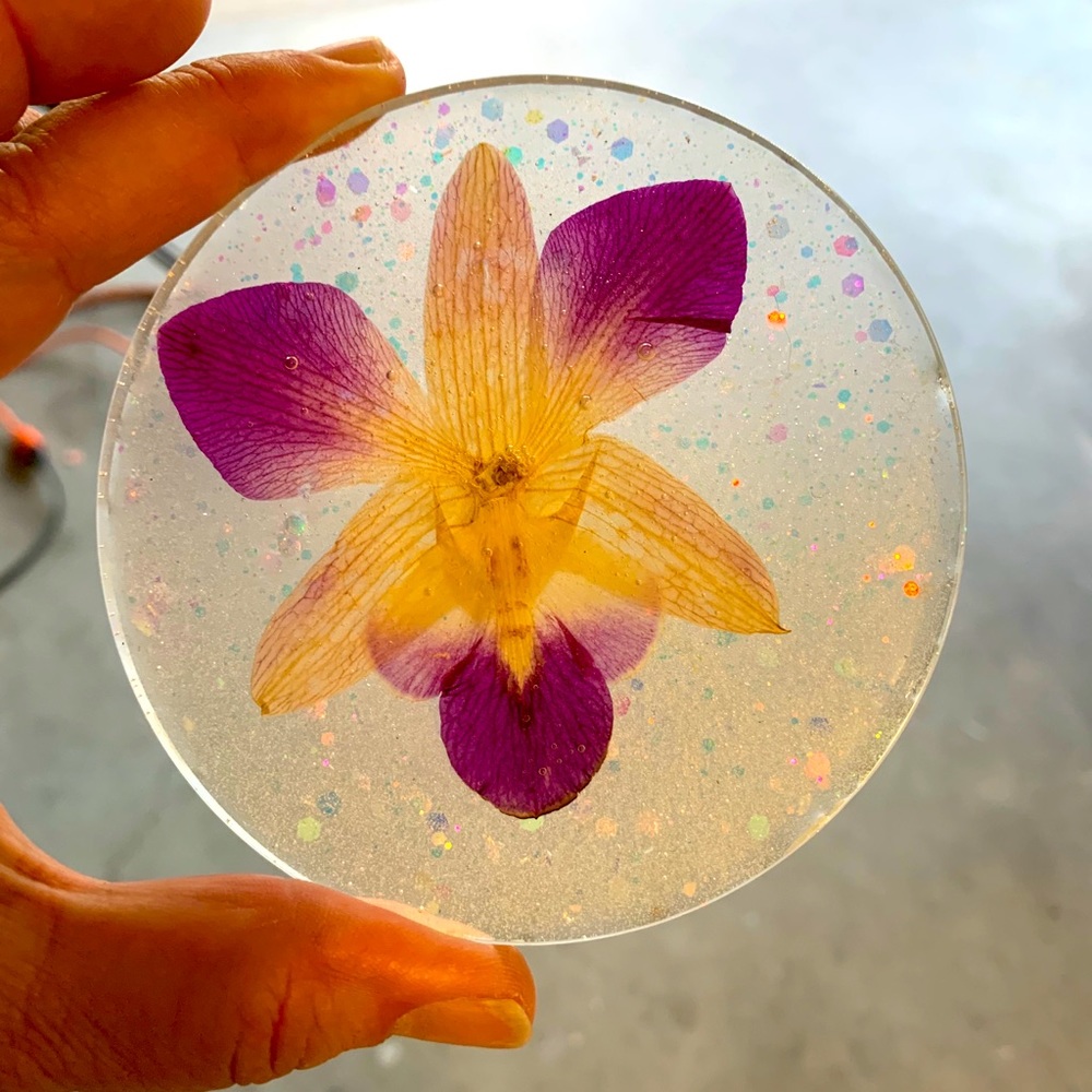 Real orchid flower coasters